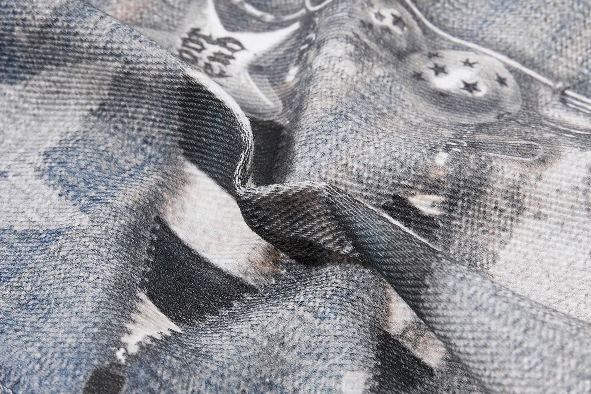 Star Print Fake Layered Curved Wide Leg Denim Jeans