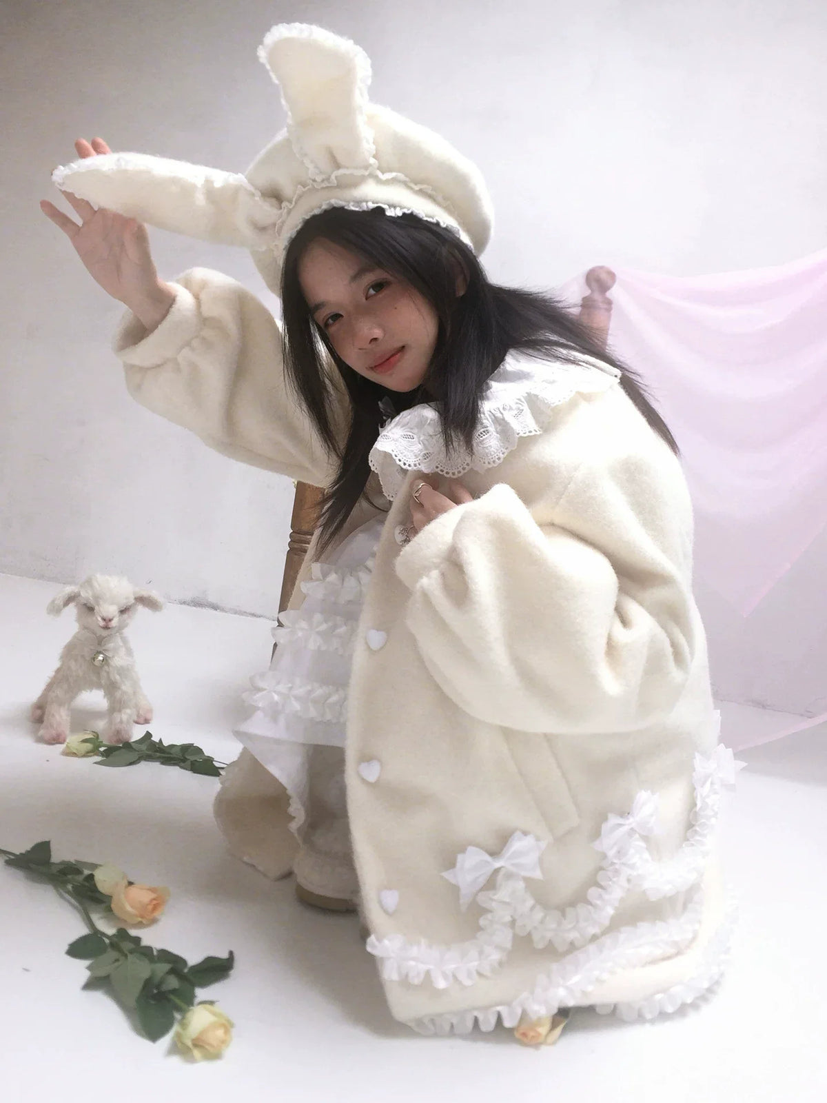 Lace Bow Puff Sleeve Coat
