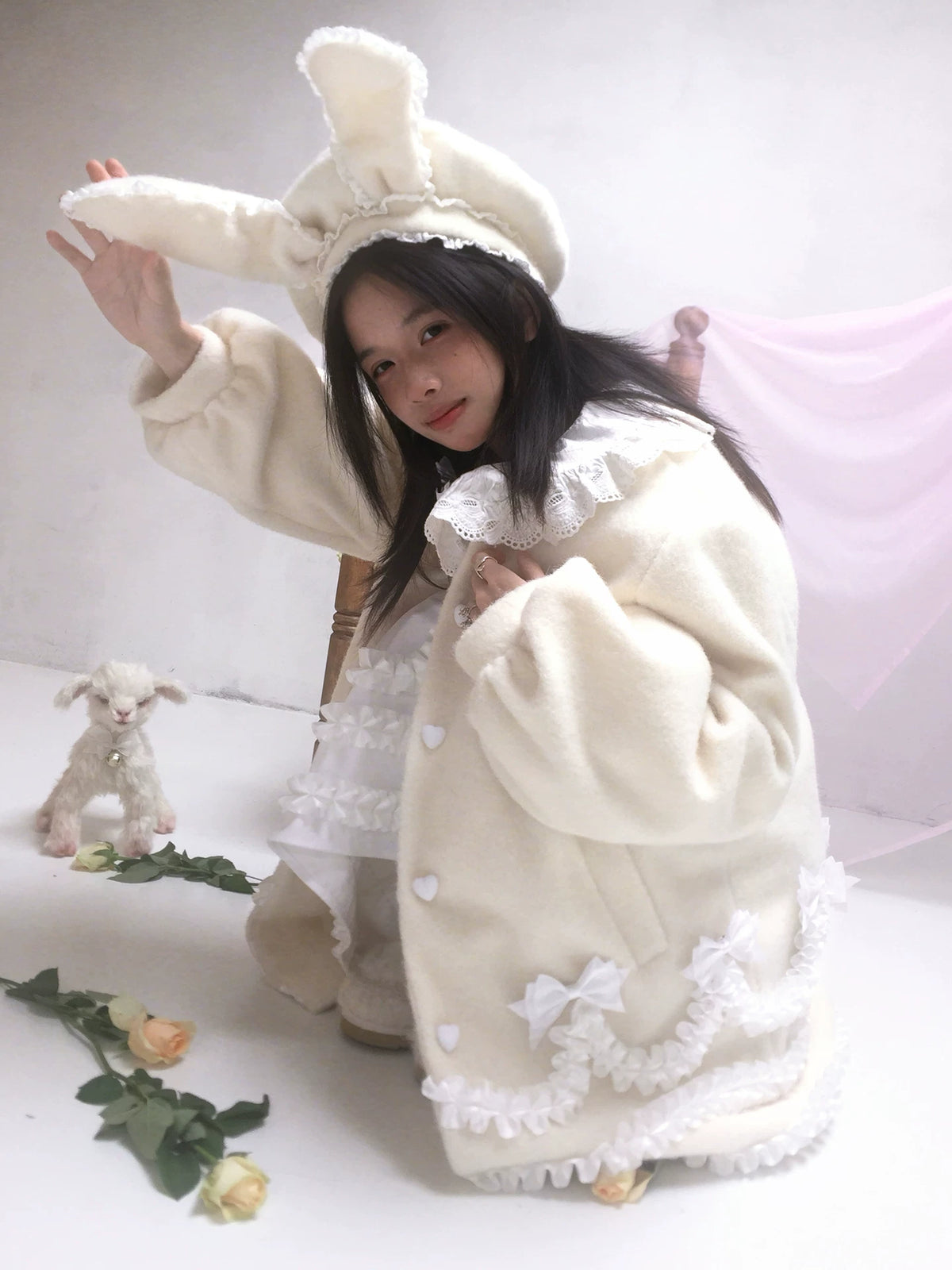 Lace Bow Puff Sleeve Coat