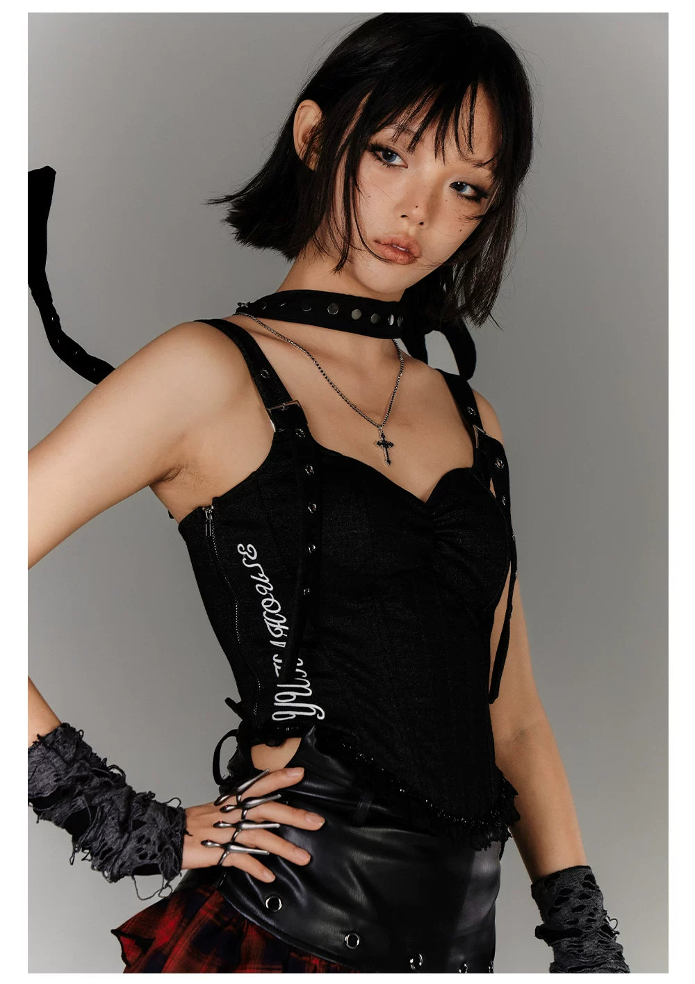 Strap Buckle Lace Corset Top