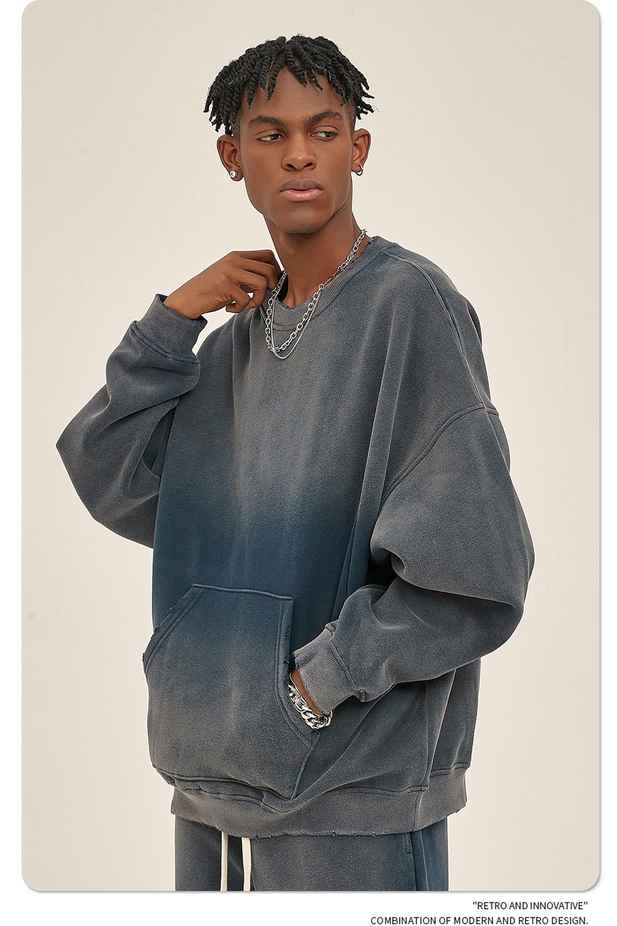 Fleece Lining Spray-dye Damage Oversize Sweatshirt