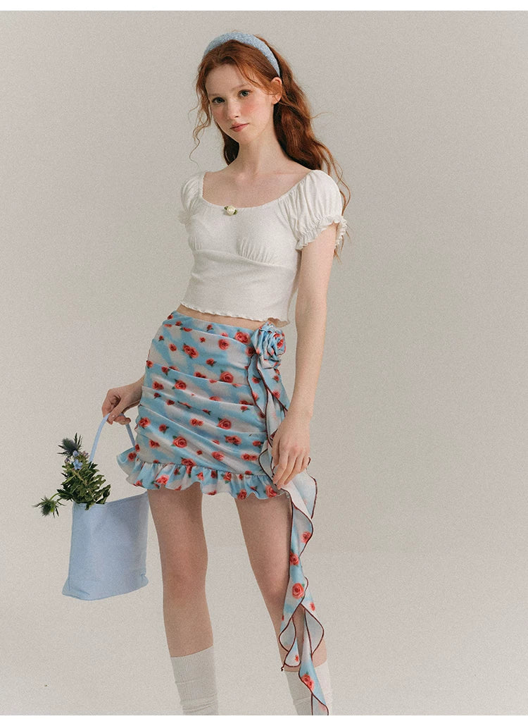 Hand Painted Rose Floral Camisole & Short Skirt Setup