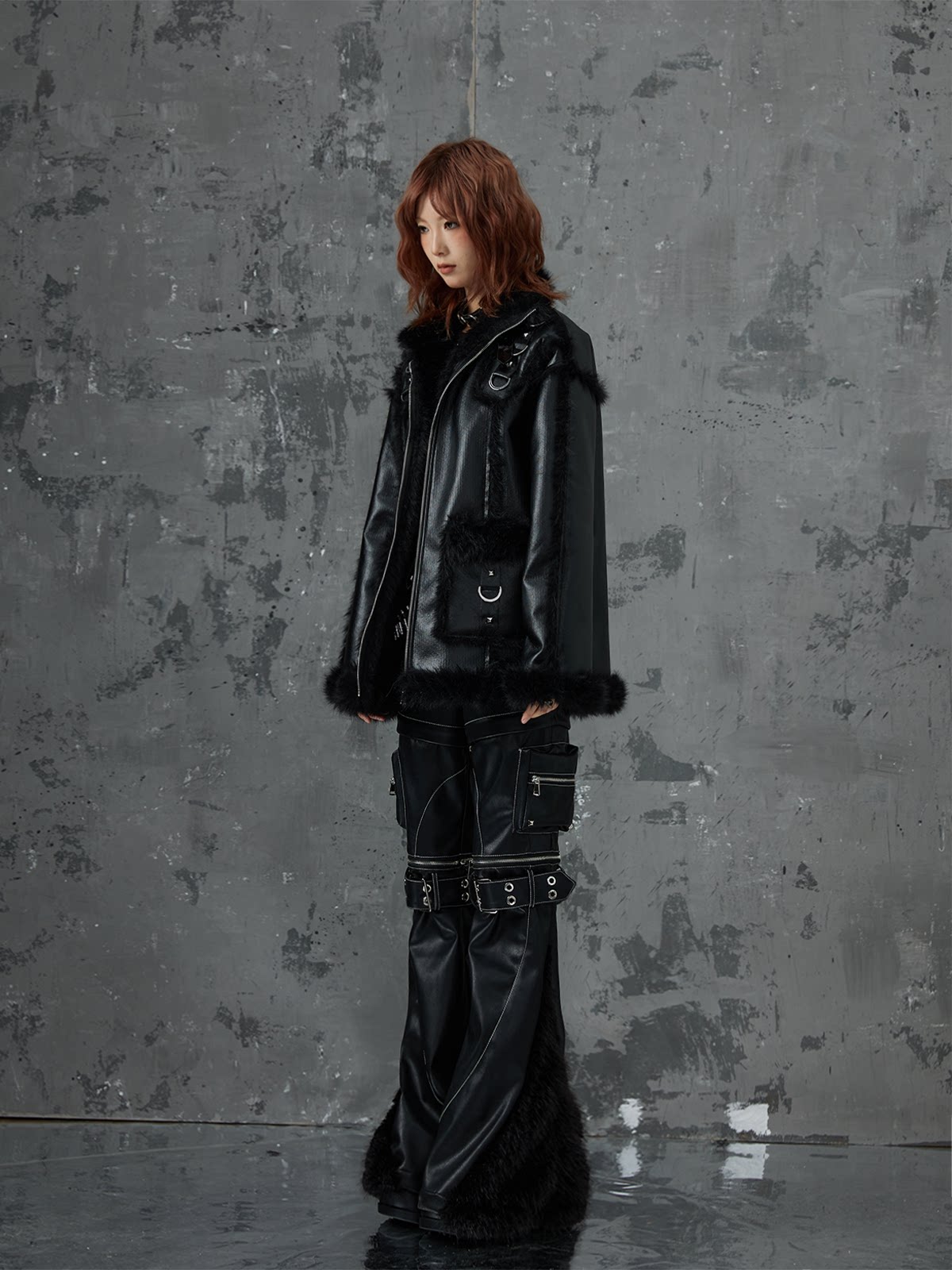 Punk Oversize Metal-Accent Shearling Jacket