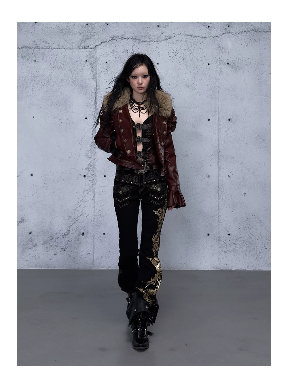 Embroidery Low Rise Straight Denim Jeans