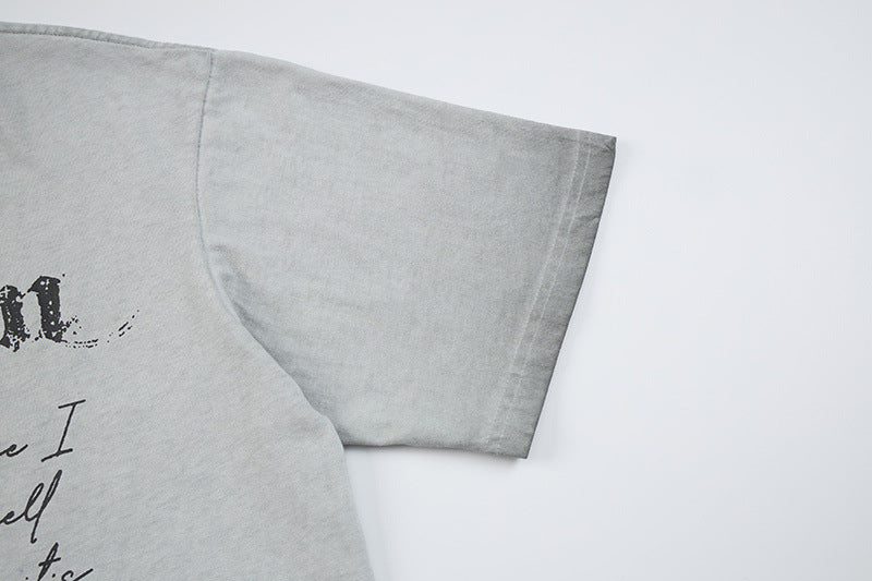 Washed Portrait Letter Print Short Sleeve T-Shirt