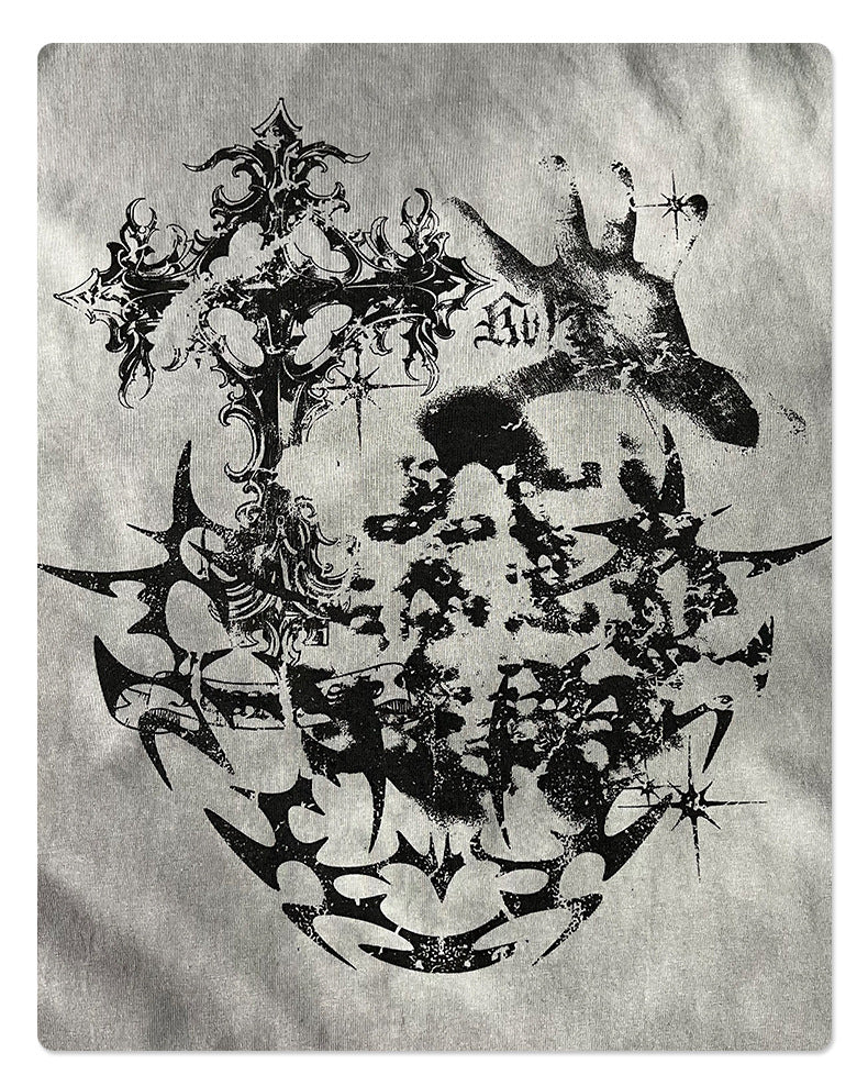Y2K Spray Dyed Gray Printed T-Shirt