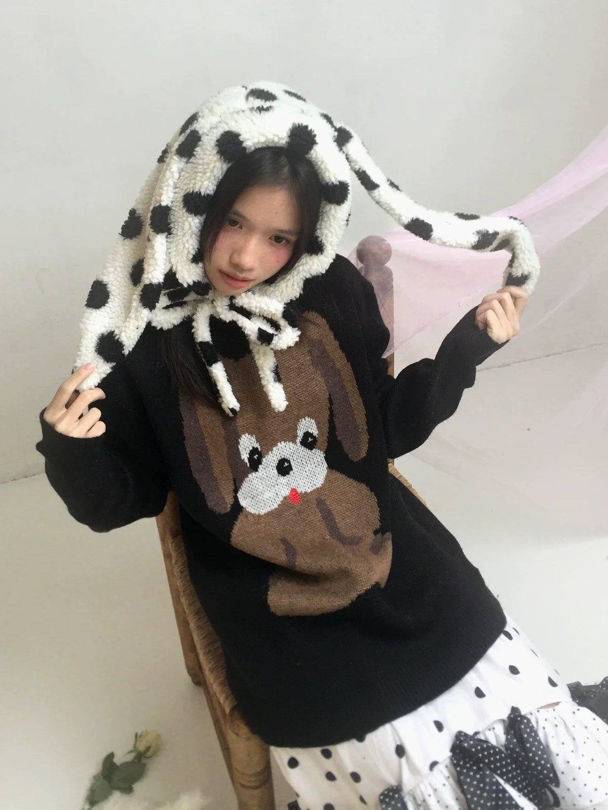 Dog Graphic Design Oversize Knit Sweater