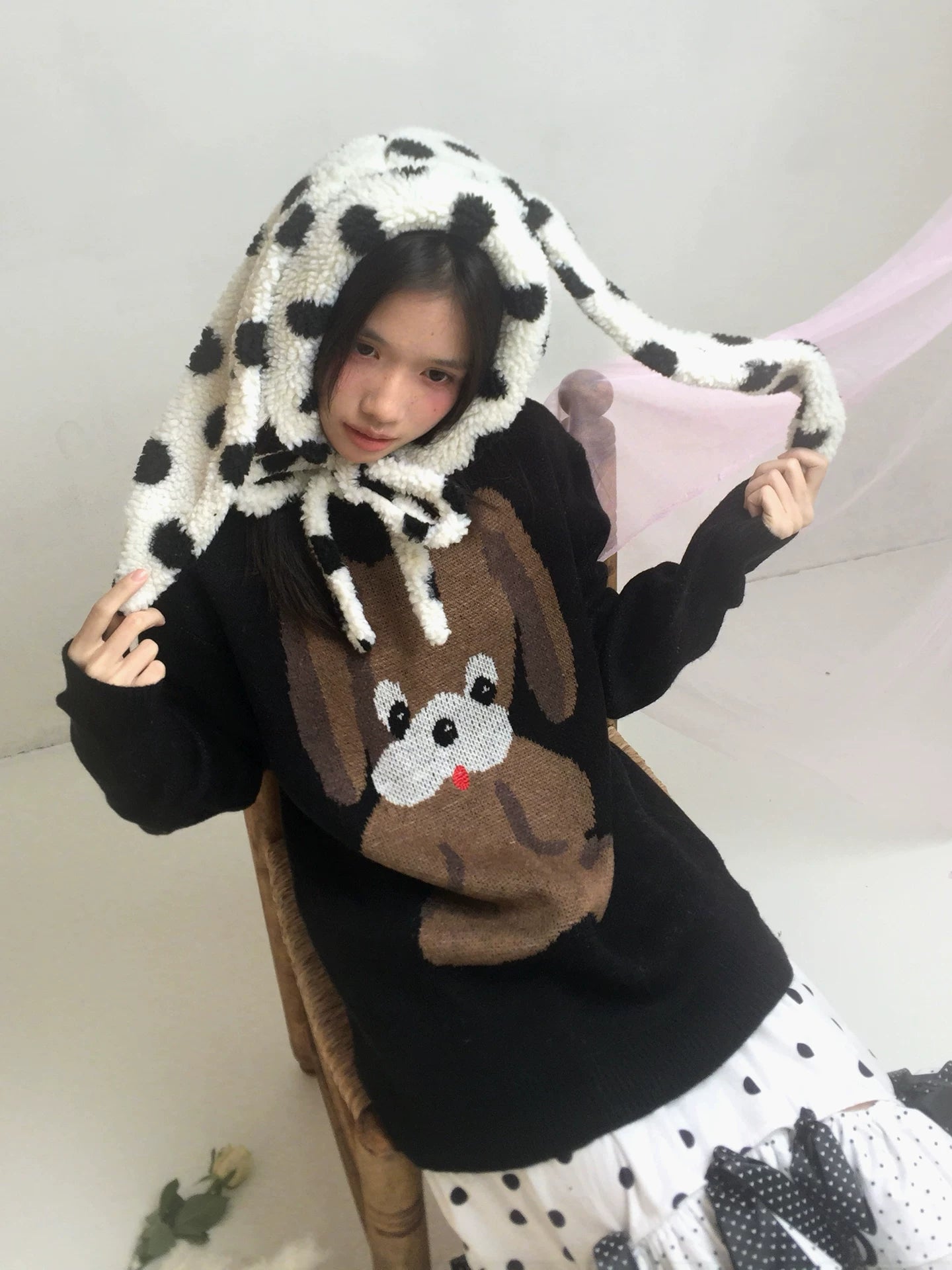 Dog Graphic Design Oversize Knit Sweater