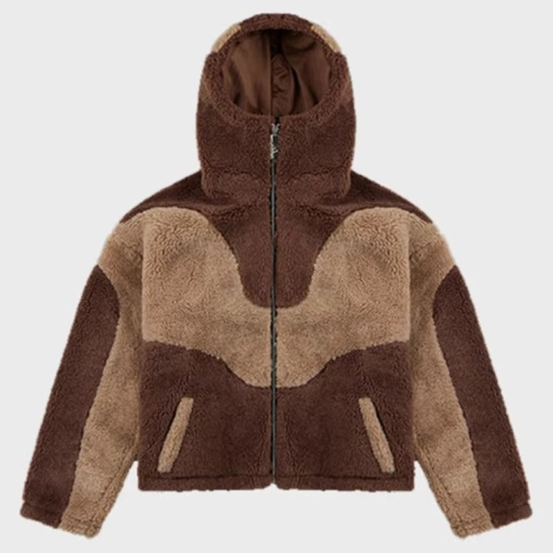 Unisex Lambswool Stitched Zip-up Hoodie