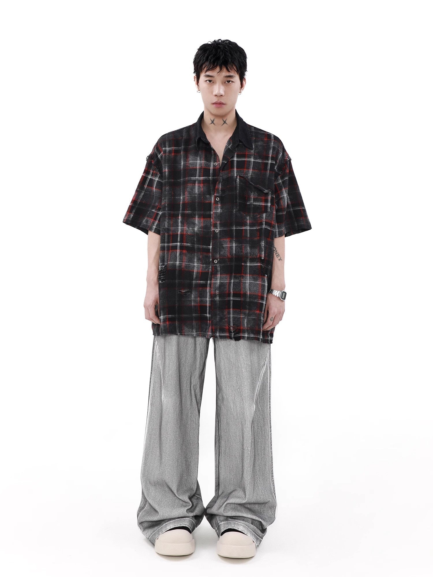 Oversize Plaid Short Sleeve Shirt