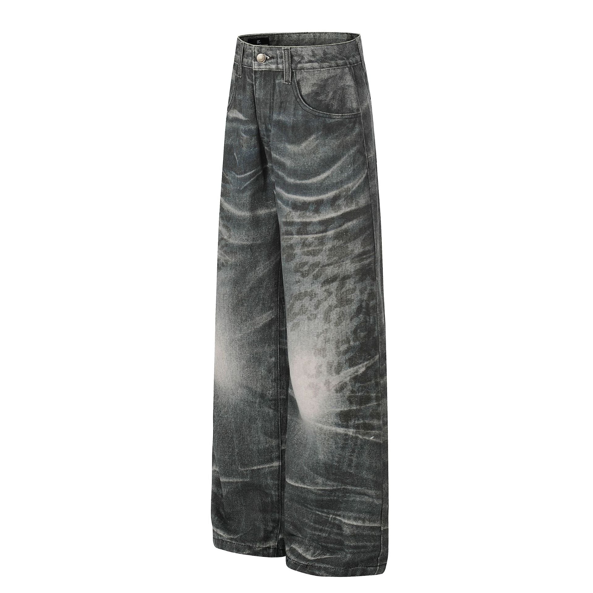 Washed Whisker Straight Denim Jeans