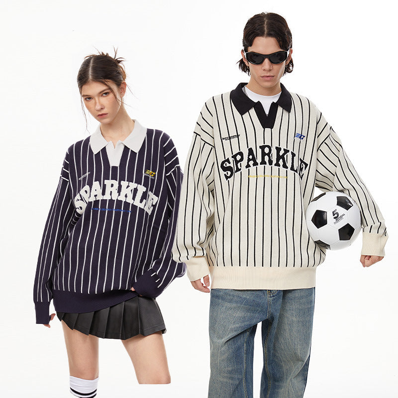 Polo Collar Striped Sweater