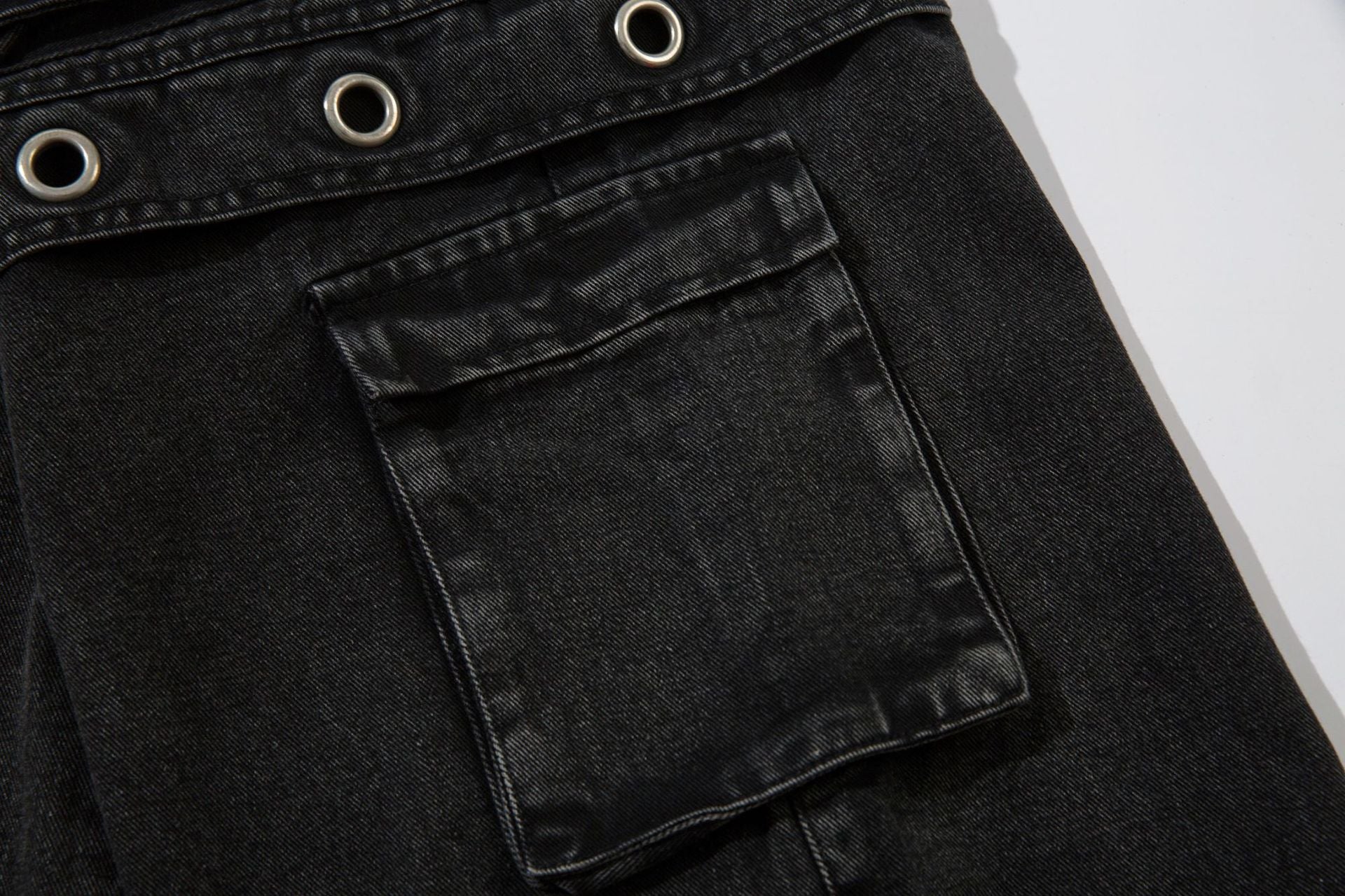 Washed Eyelet Cargo Denim Jeans