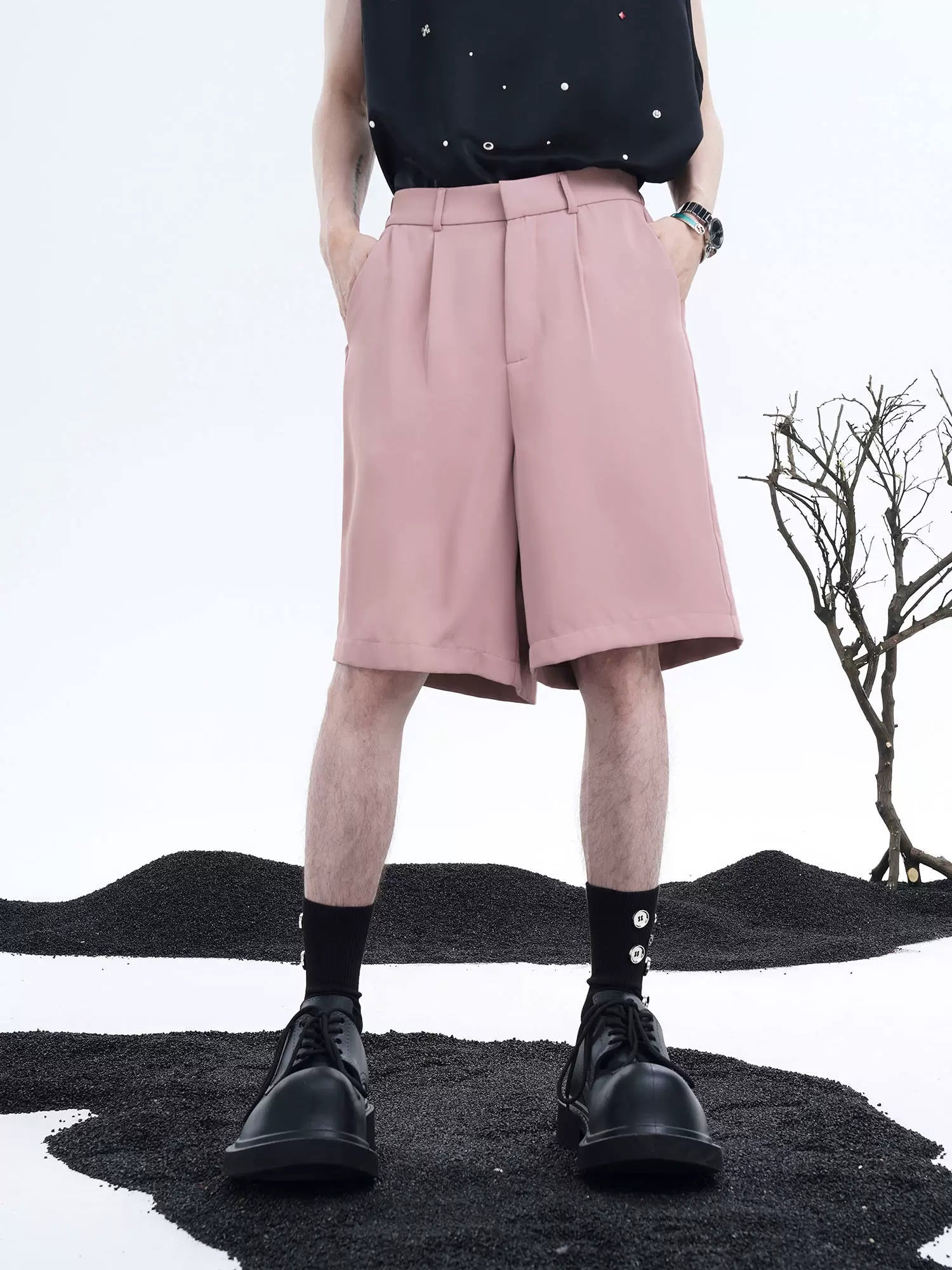 Oversize Short Sleeve Tailored Jacket & Wide-Leg Straight Shorts Setup