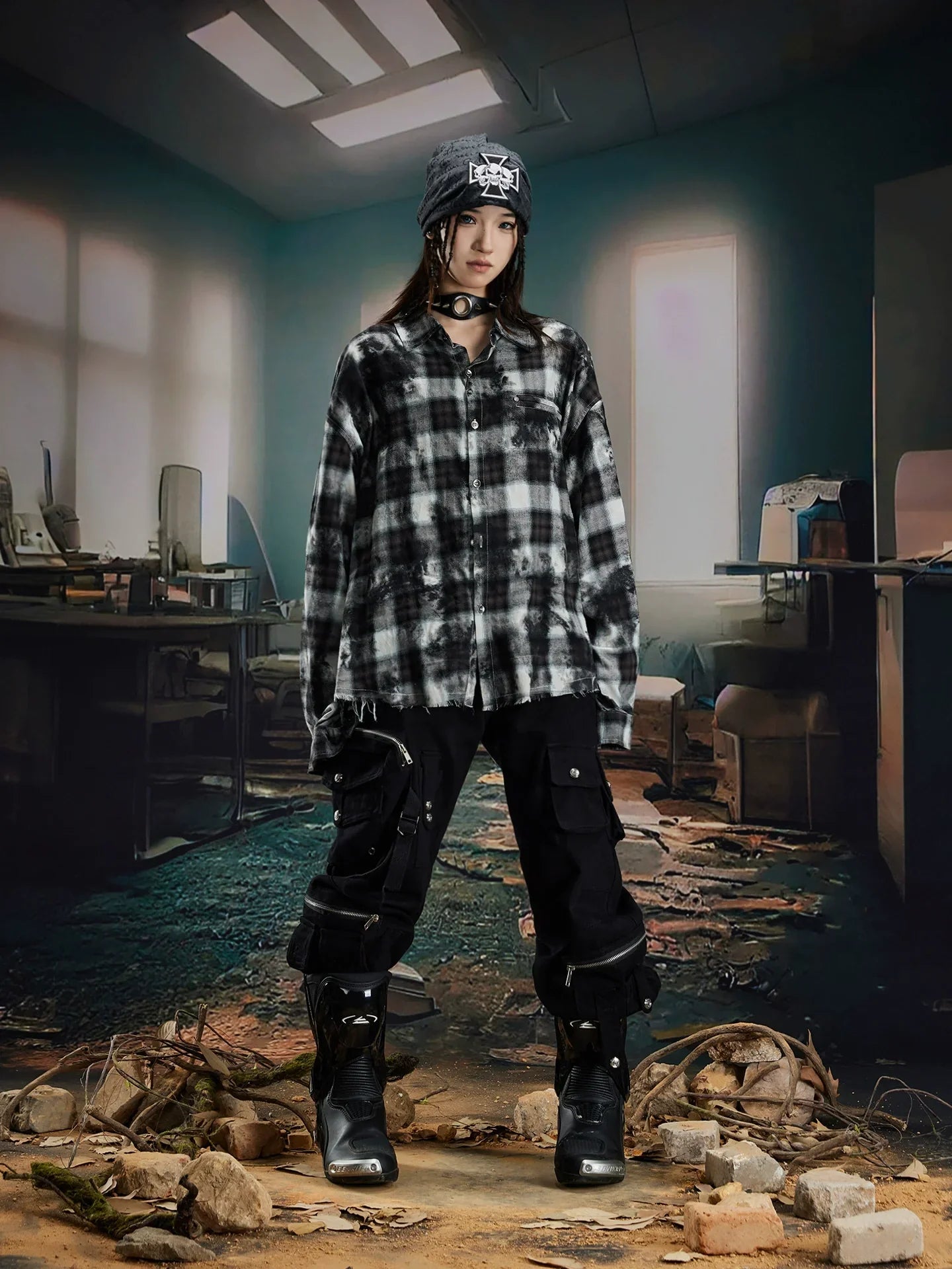 Oversize Plaid Long Sleeve Shirt