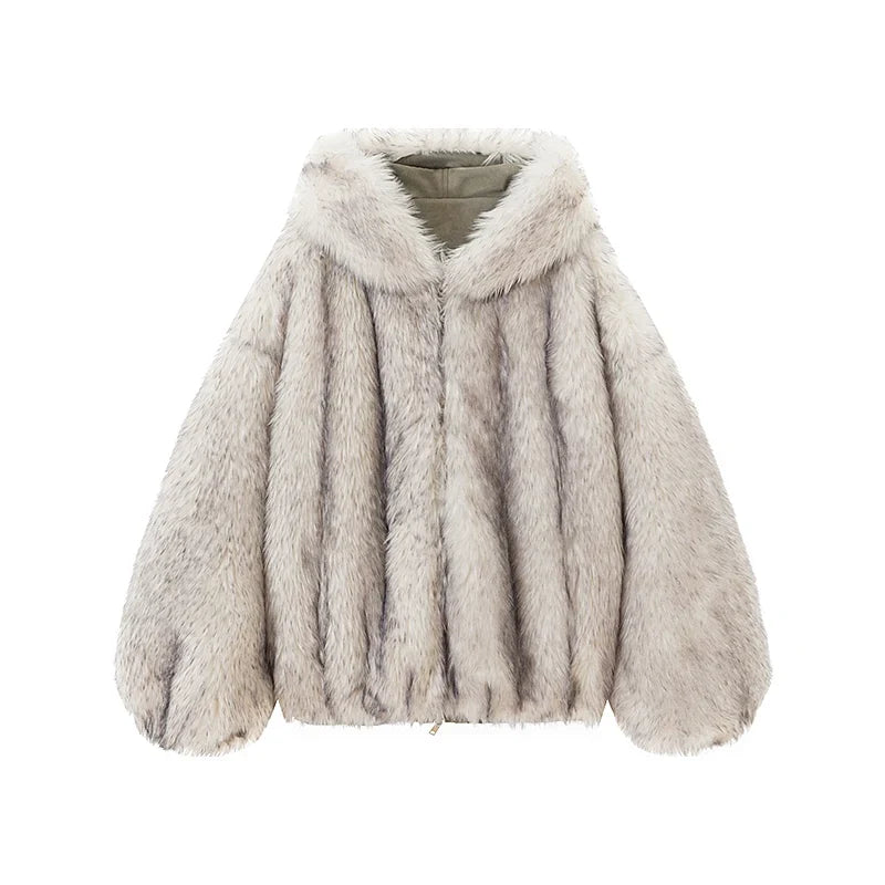Reversible Suede Oversize Thick Fur Jacket