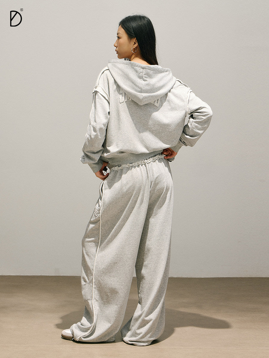 Plain Zip Hoodie & Drawstring Wide Leg Sweatpants Setup