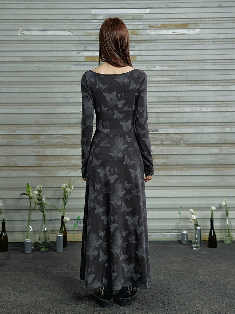 Robe longue à bretelles tie-dye papillon