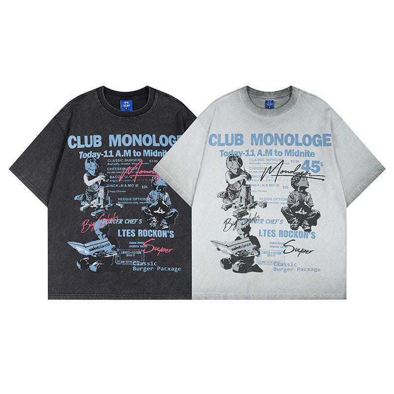 Washed Graphic Letter Print Short Sleeve T-Shirt