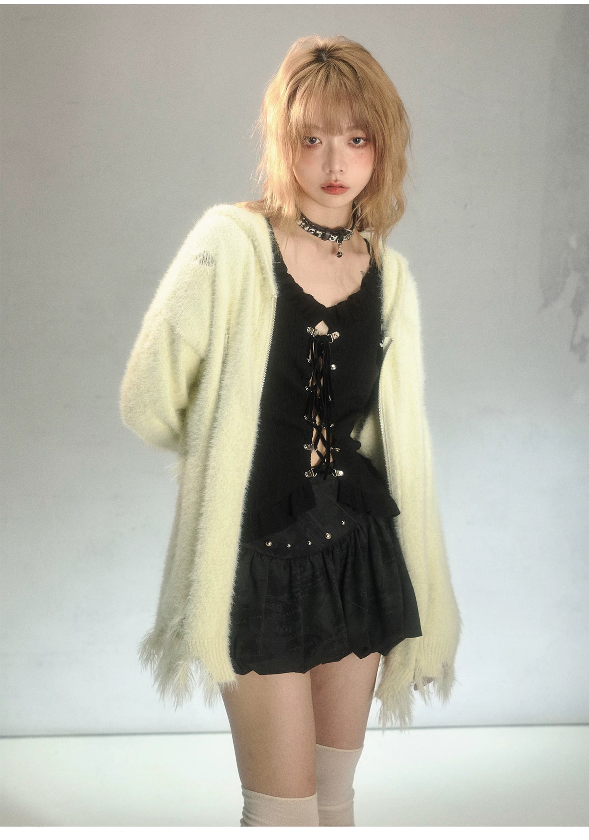 Rabbit Ear Zipper Knit Hoodie