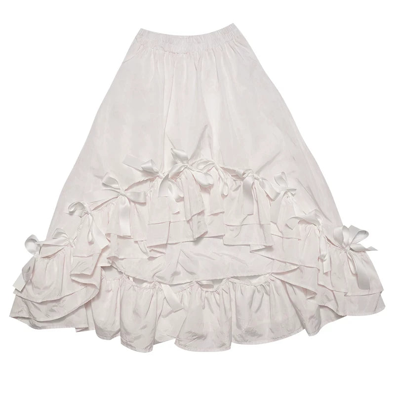 Irregular Bow Elastic Waist Long Skirt