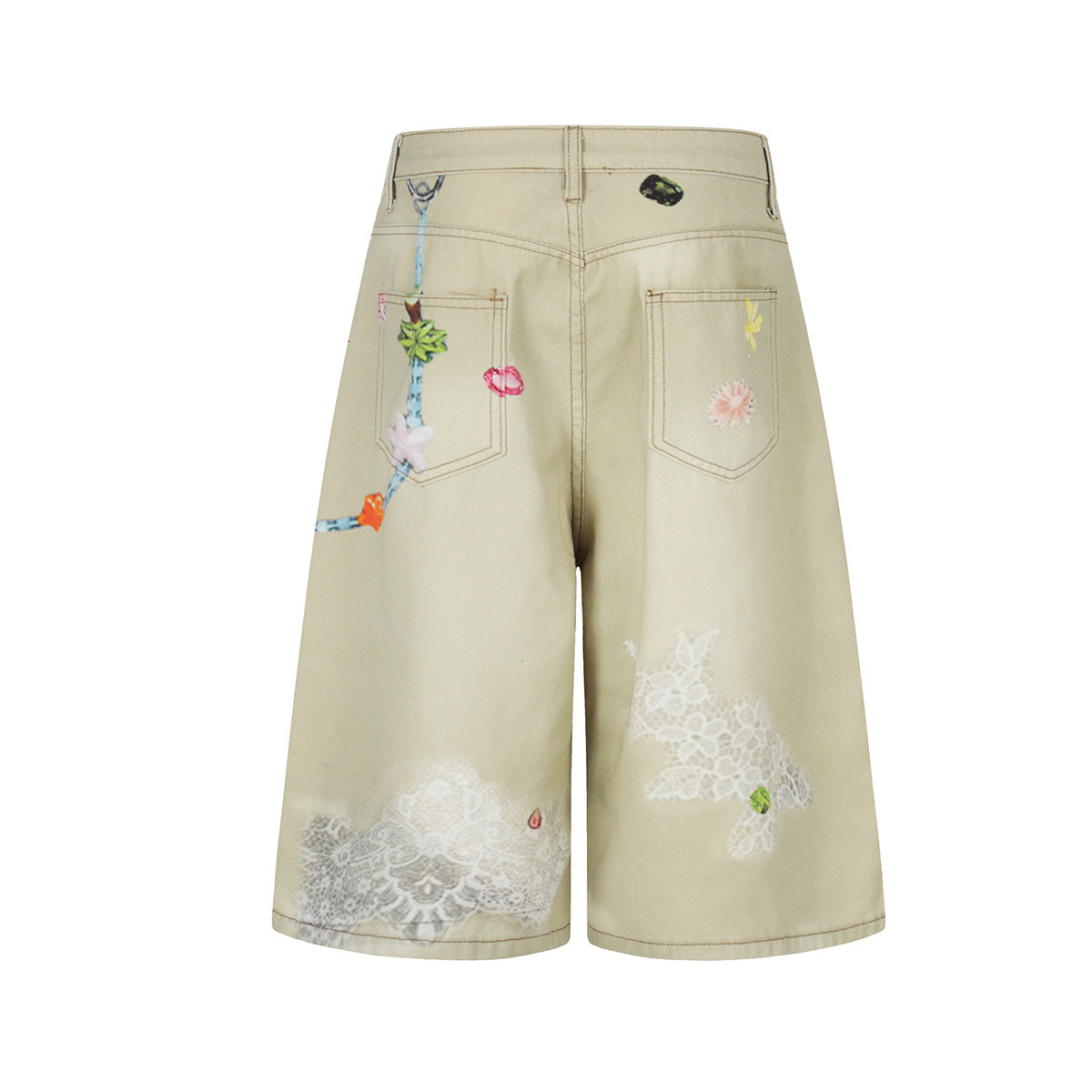 Floral Print Cropped Denim Jort