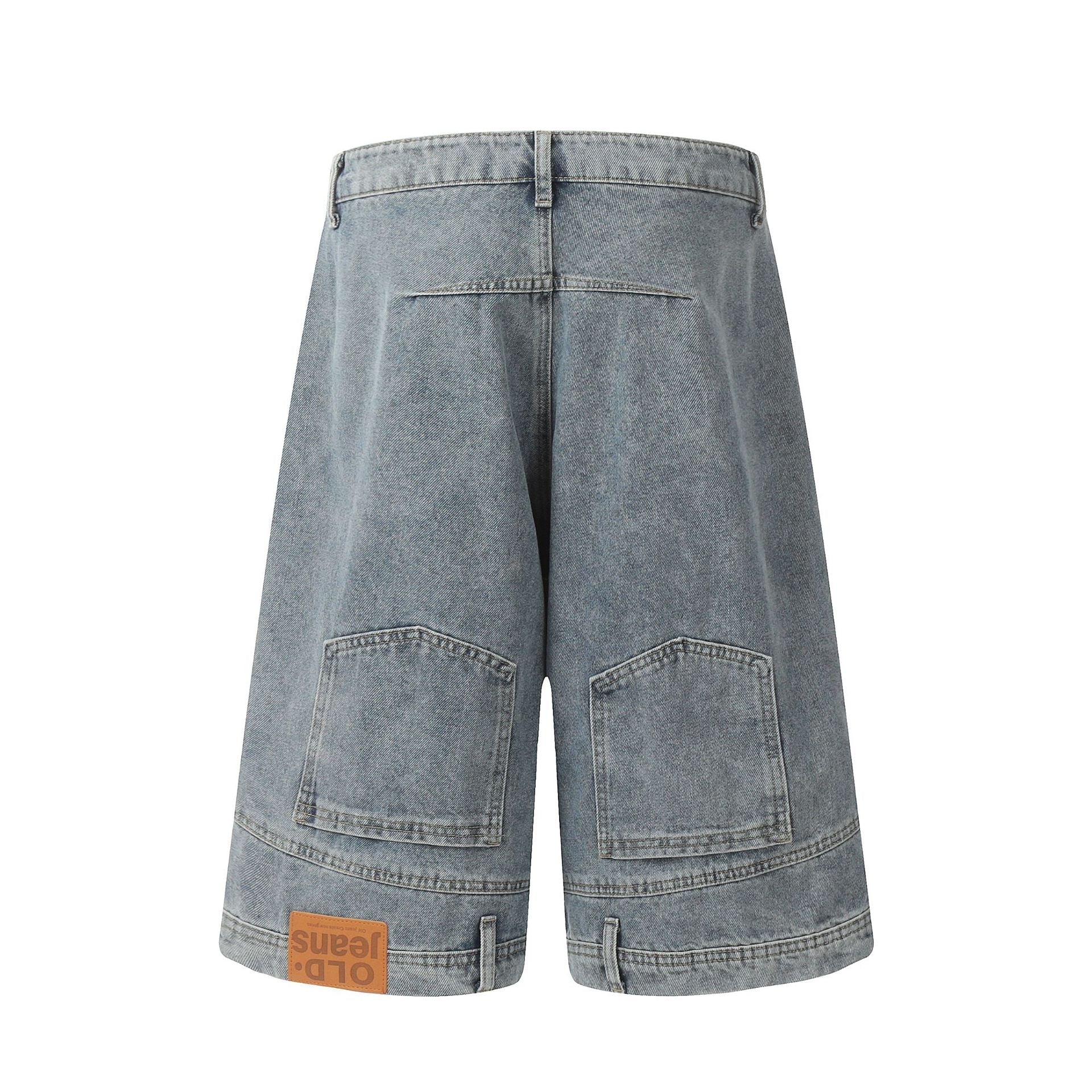 Washed Deconstruction Wide Leg Denim Jort