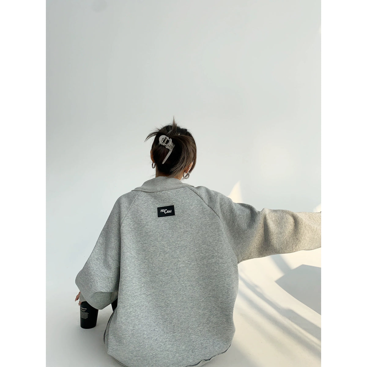 Side Zipper Design Oversized Heavyweight Sweatshirt