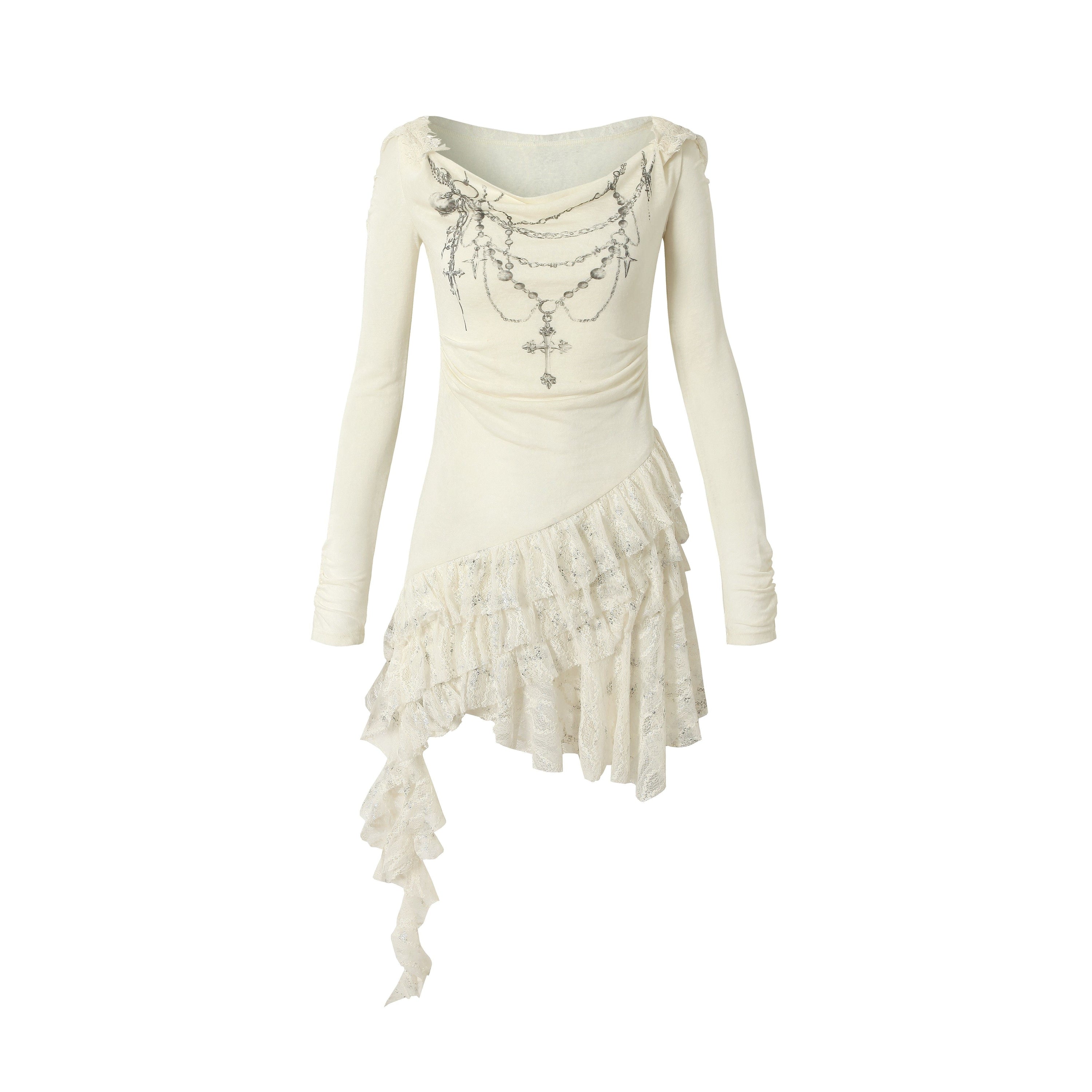 Lace Hooded Asymmetric Ruffle Dress