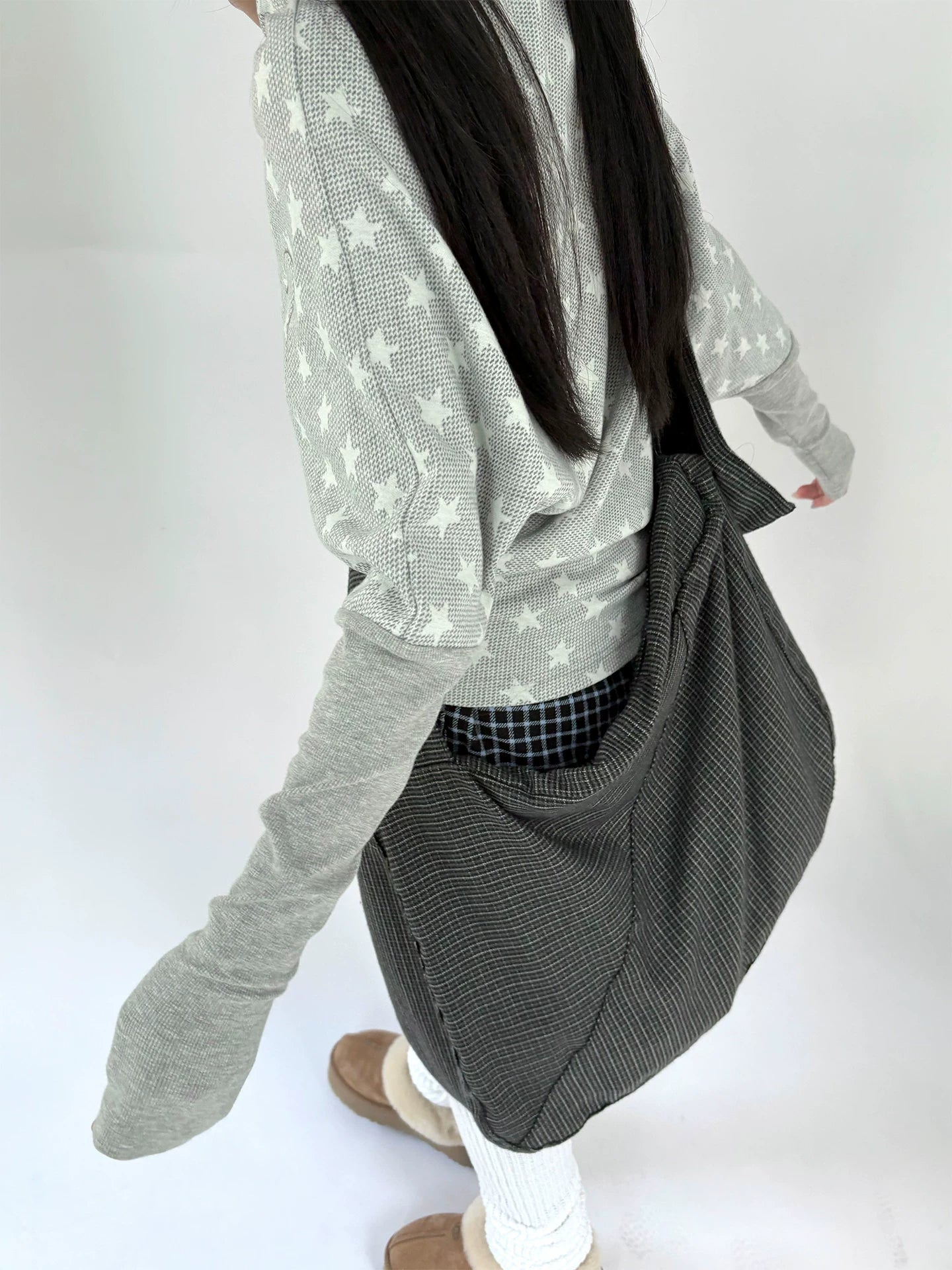 Star Print Asymmetrical High-Neck Long Sleeve T-Shirt