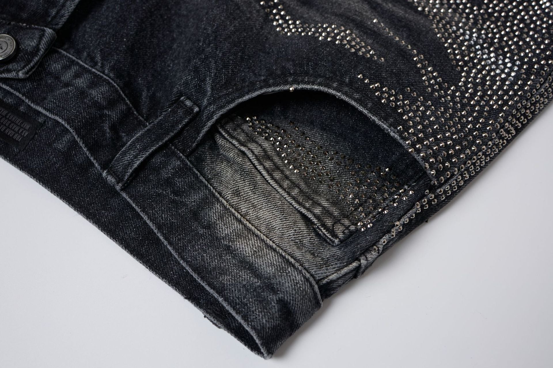 Rhinestone Camouflage Wash Denim Jort