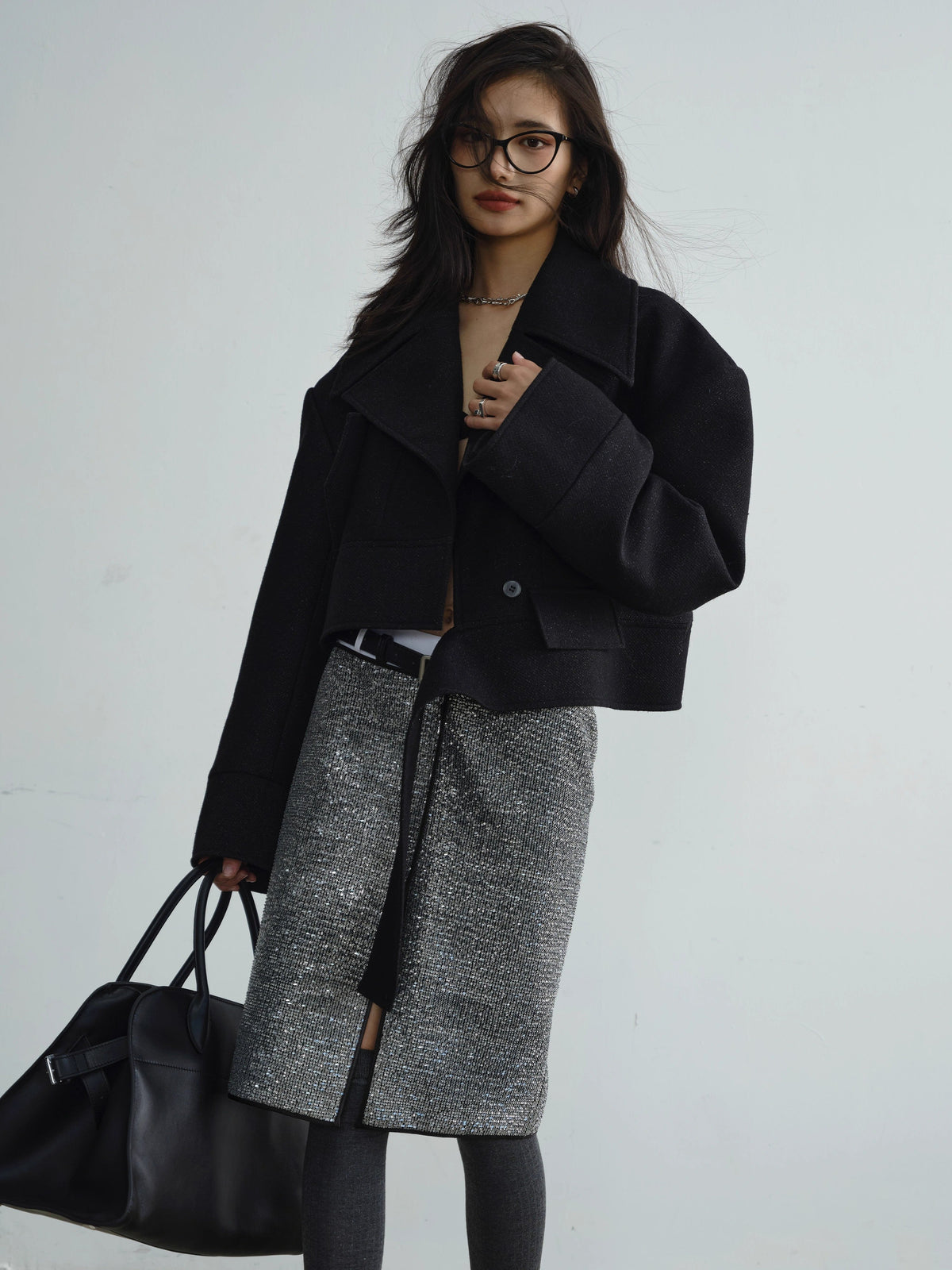 Detachable Lace Ruffle Edge Asymmetric Jacket