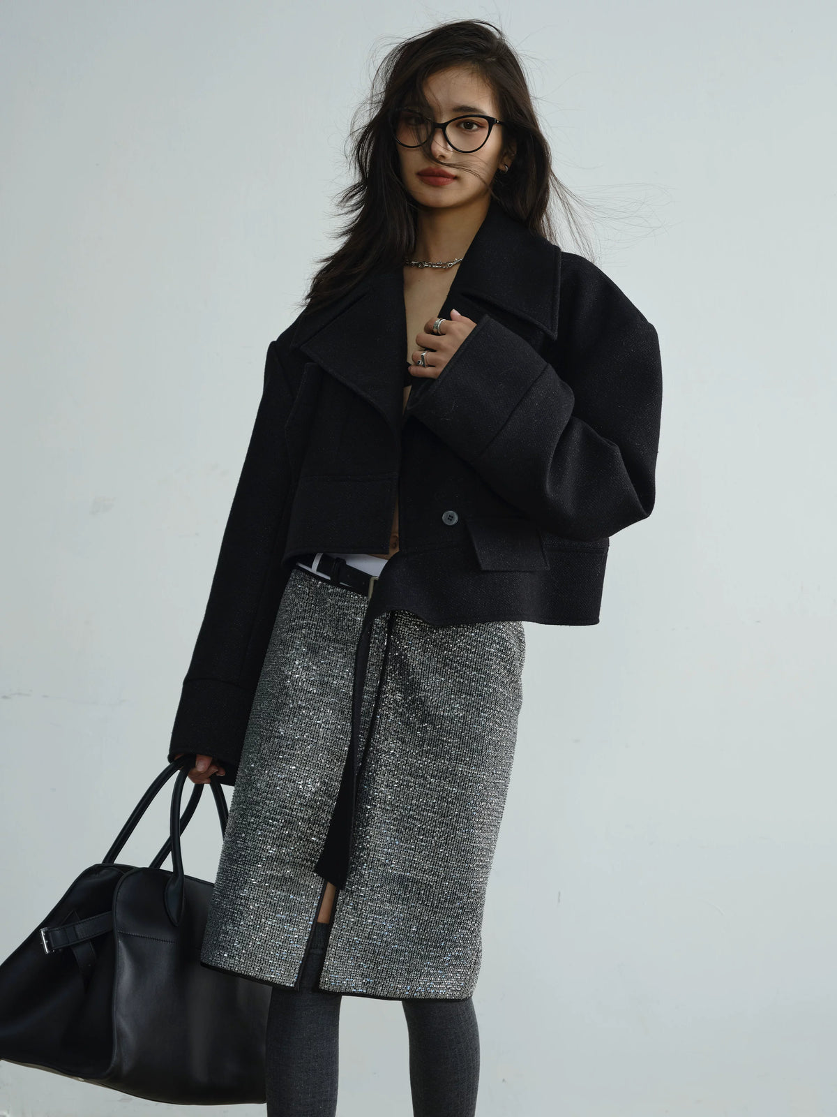 Detachable Lace Ruffle Edge Asymmetric Jacket