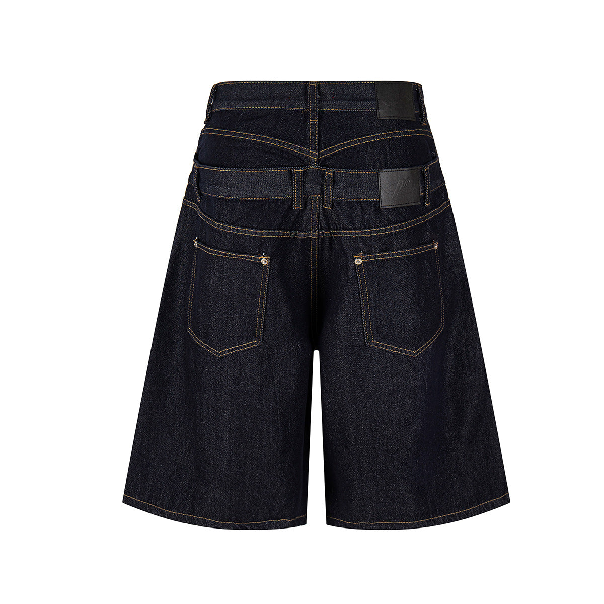 Fake Layered Double-Waist Wide Leg Denim Short Pants