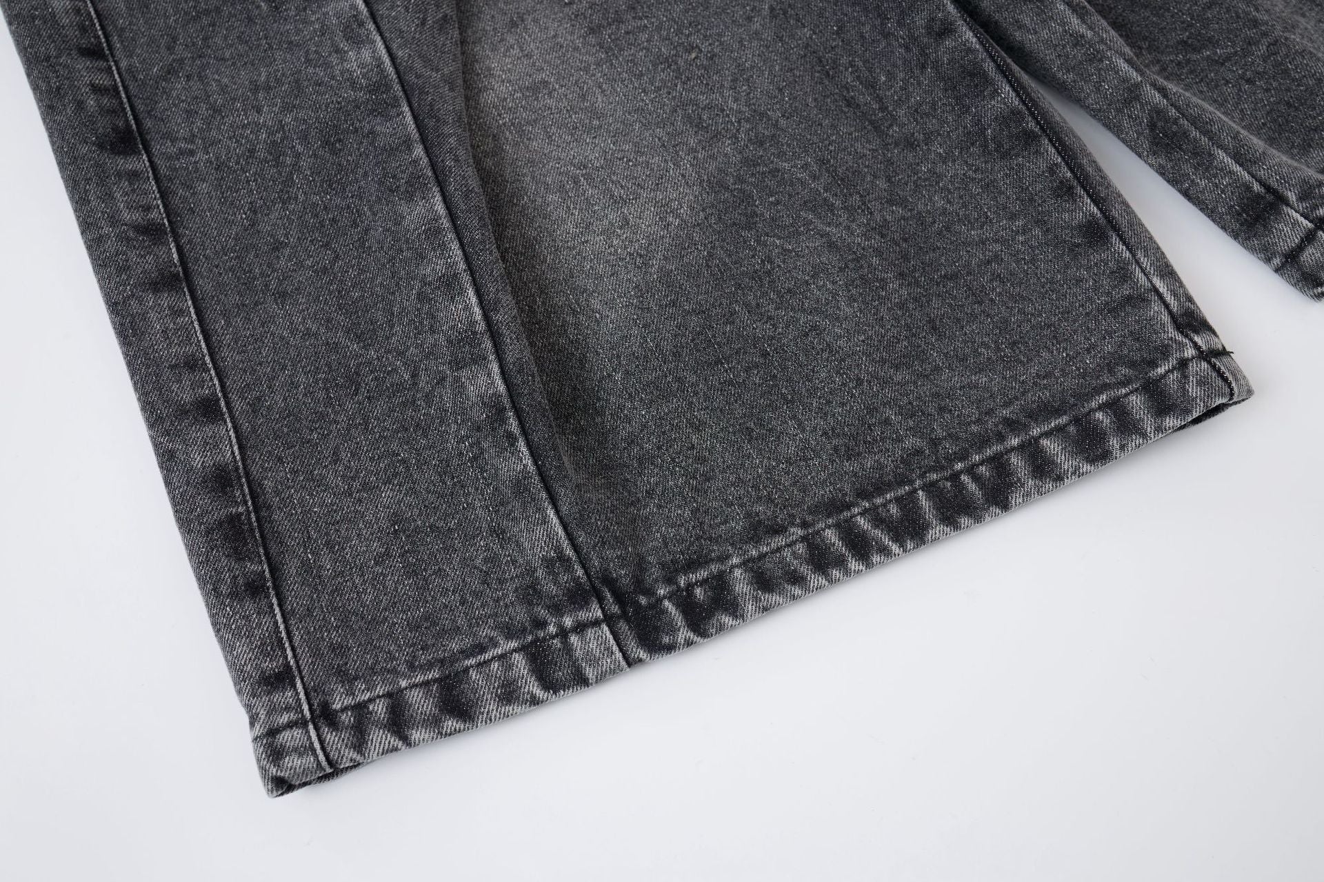 Washed Whisker Metal Buckle Denim Jort
