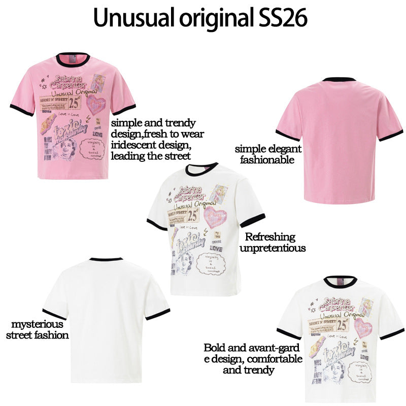 Ringer Graphic Print Short Sleeve T-Shirt