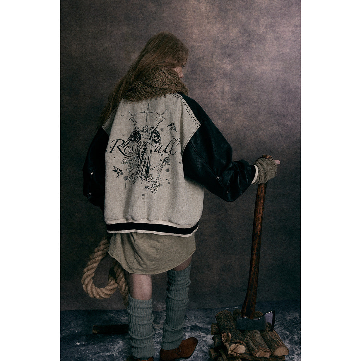Veste de baseball unisexe rétro avec manches en cuir