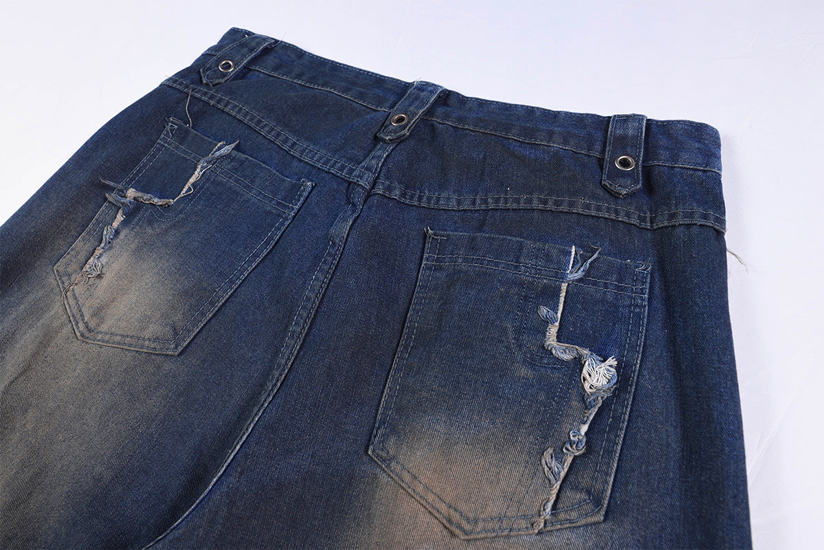 Heavyweight Washed Deconstructed Wide Leg Denim Jeans