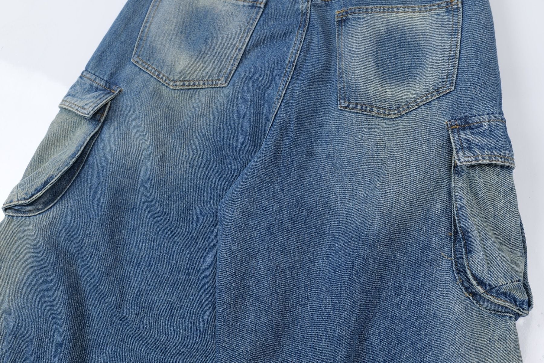 Washed Multi Pocket Cargo Denim Jort