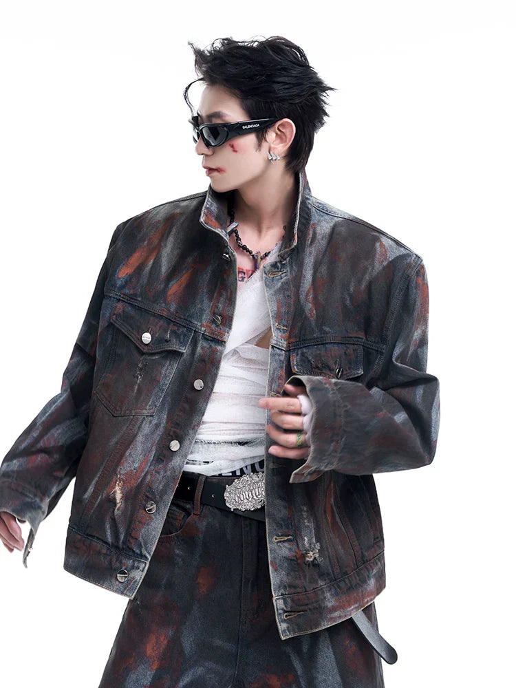 Wash Shoulder Pad Denim Jacket & Denim Jeans Setup