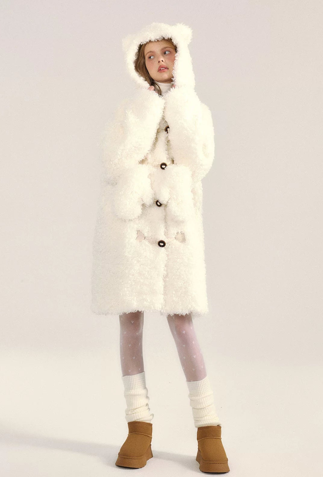 White Furry Sherpa Hooded Coat
