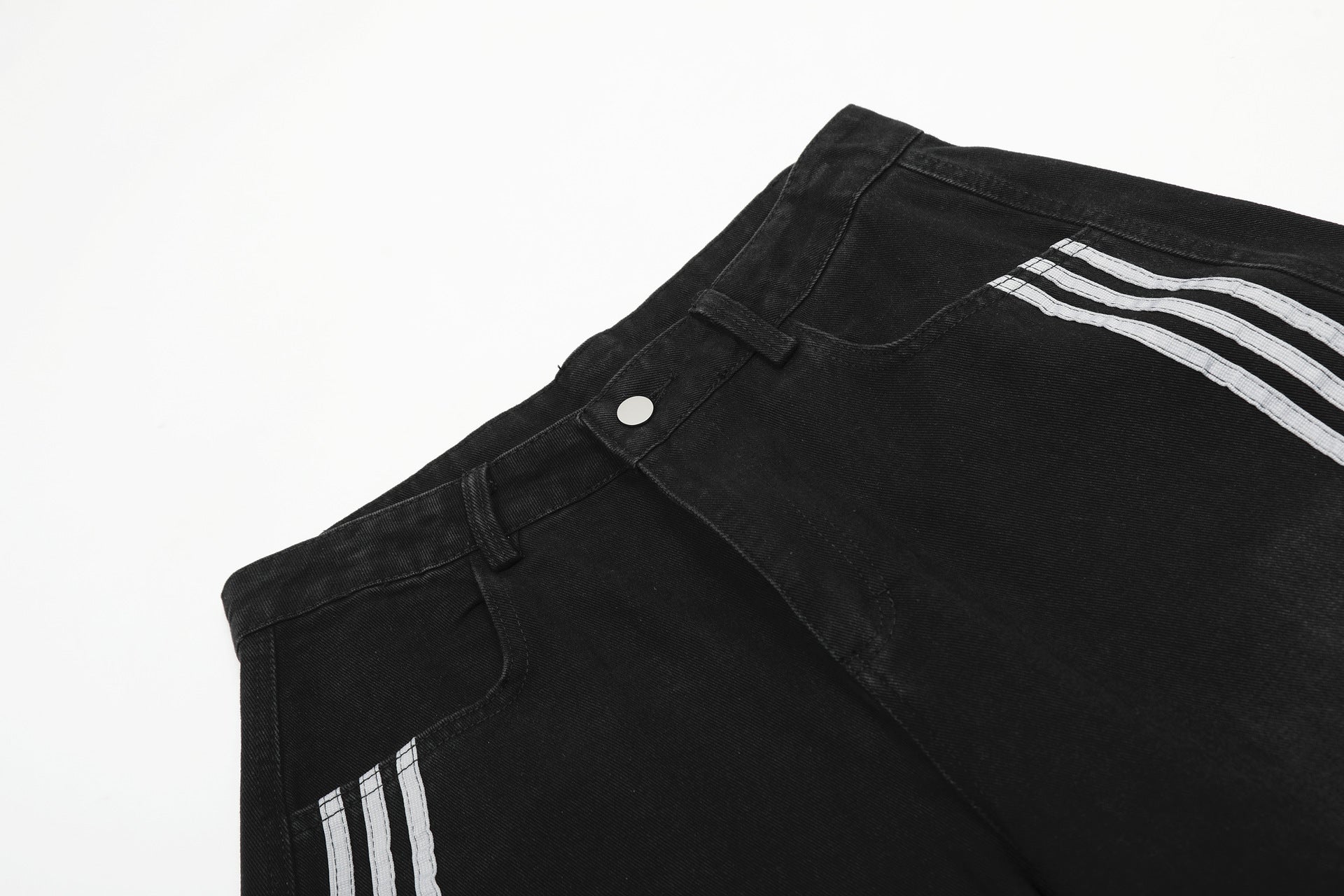 Washed Triple Stripe Panel Design Wide Leg Denim Jeans