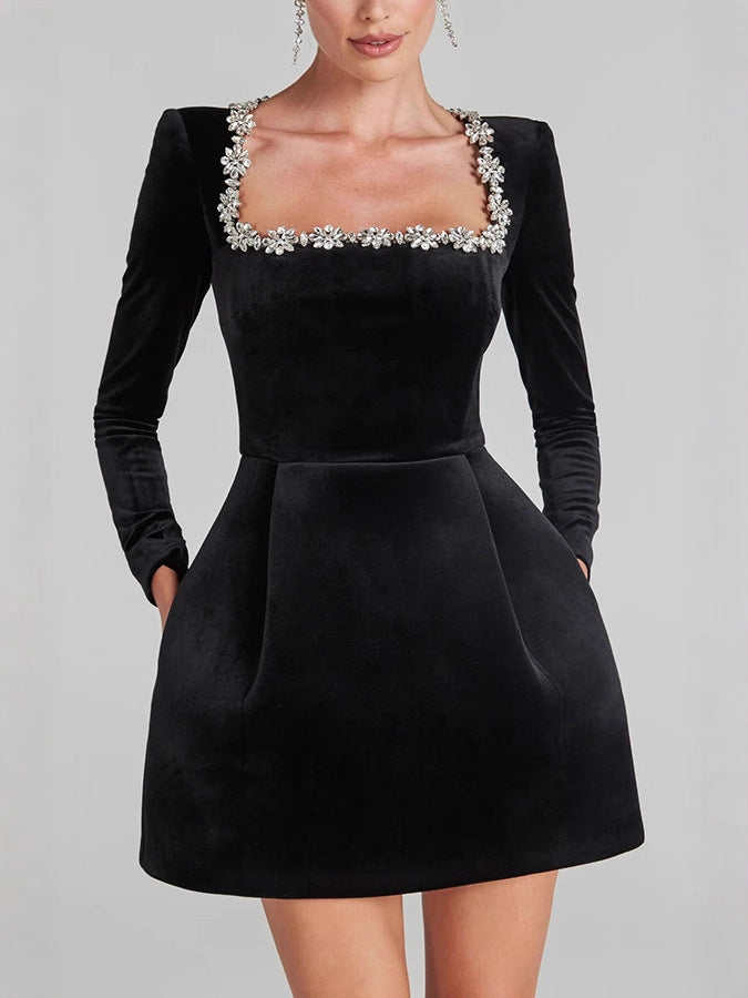 Elegant Square Neck Diamond Cut Dress