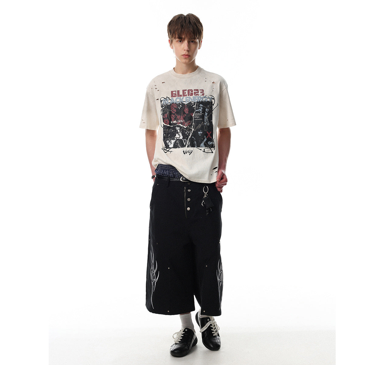 Graphic Print Dirty Dye Damage Short Sleeve T-Shirt