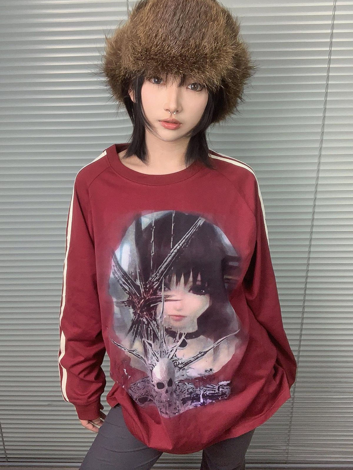 Metal Girl Print Long Sleeve T-Shirt
