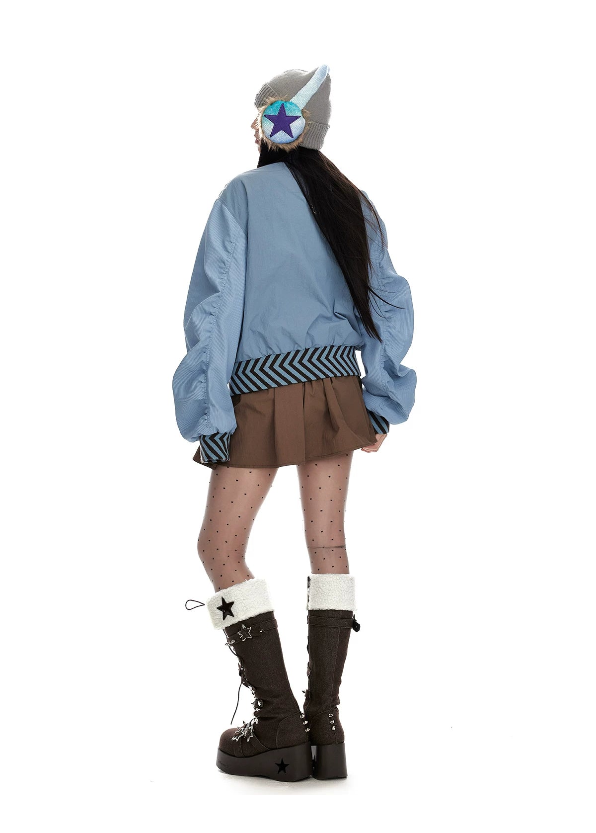 Stand Neck Double Zipper Oversize Jacket