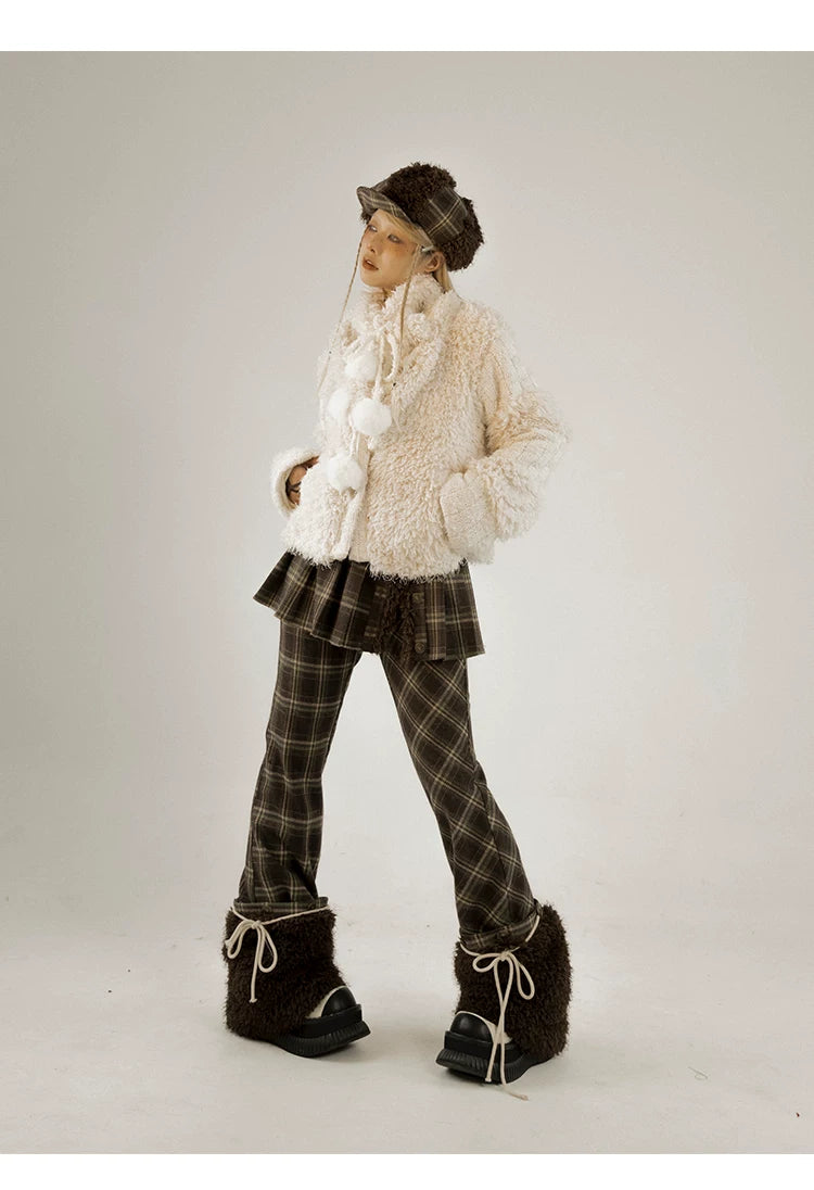 Fleece Lining Soft Fuzzy Knit Cardigan & Half Skirt Setup
