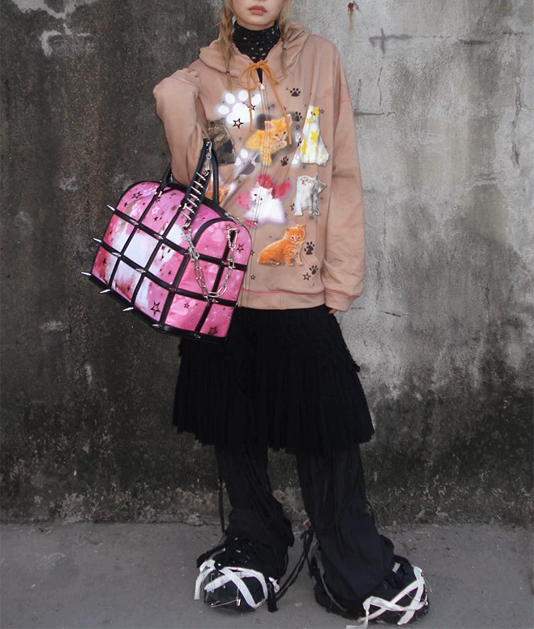 Star Print Rabbit Ear Knit Hat