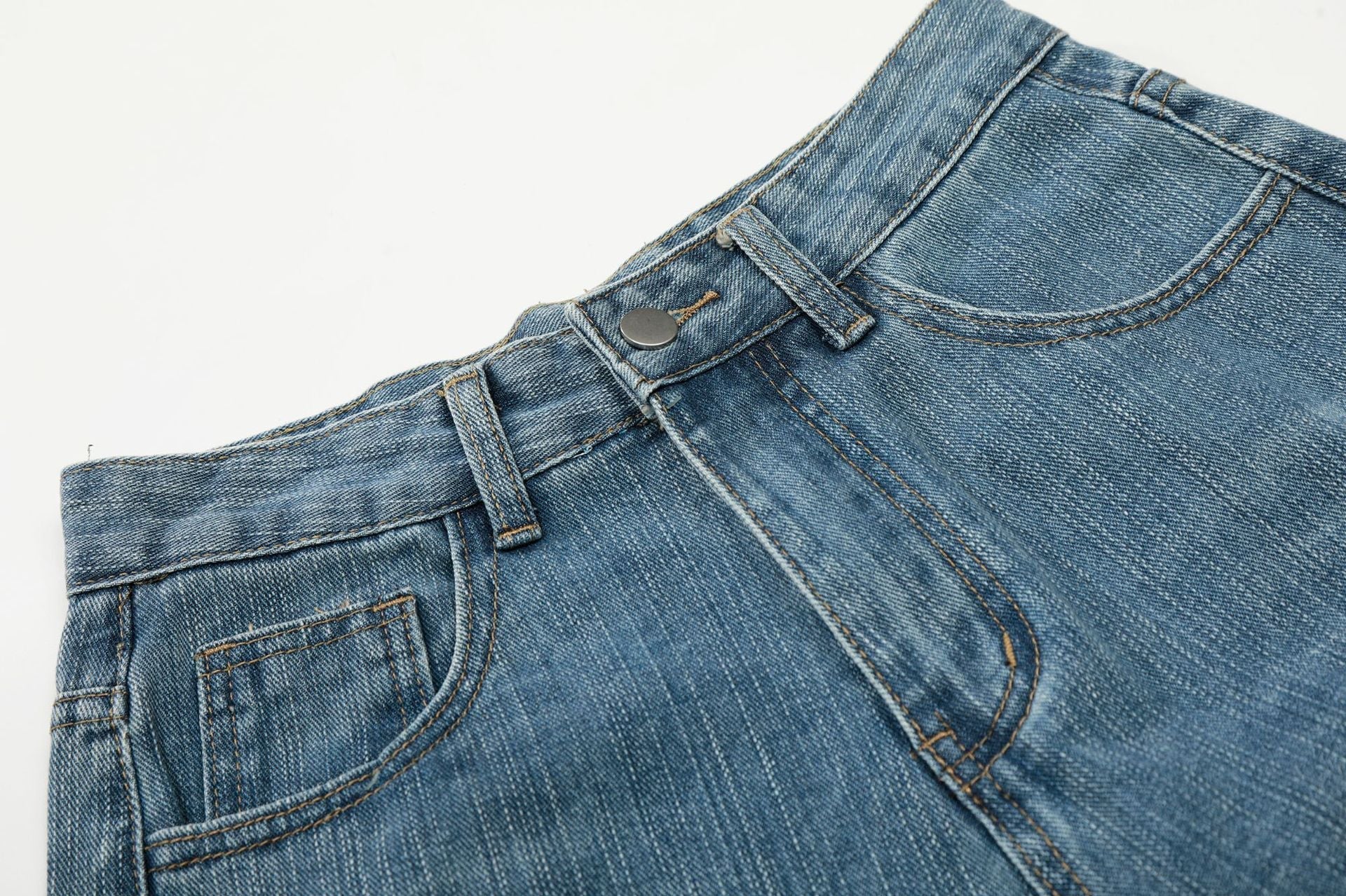 Star Heart Print Curved Wide Leg Denim Jeans