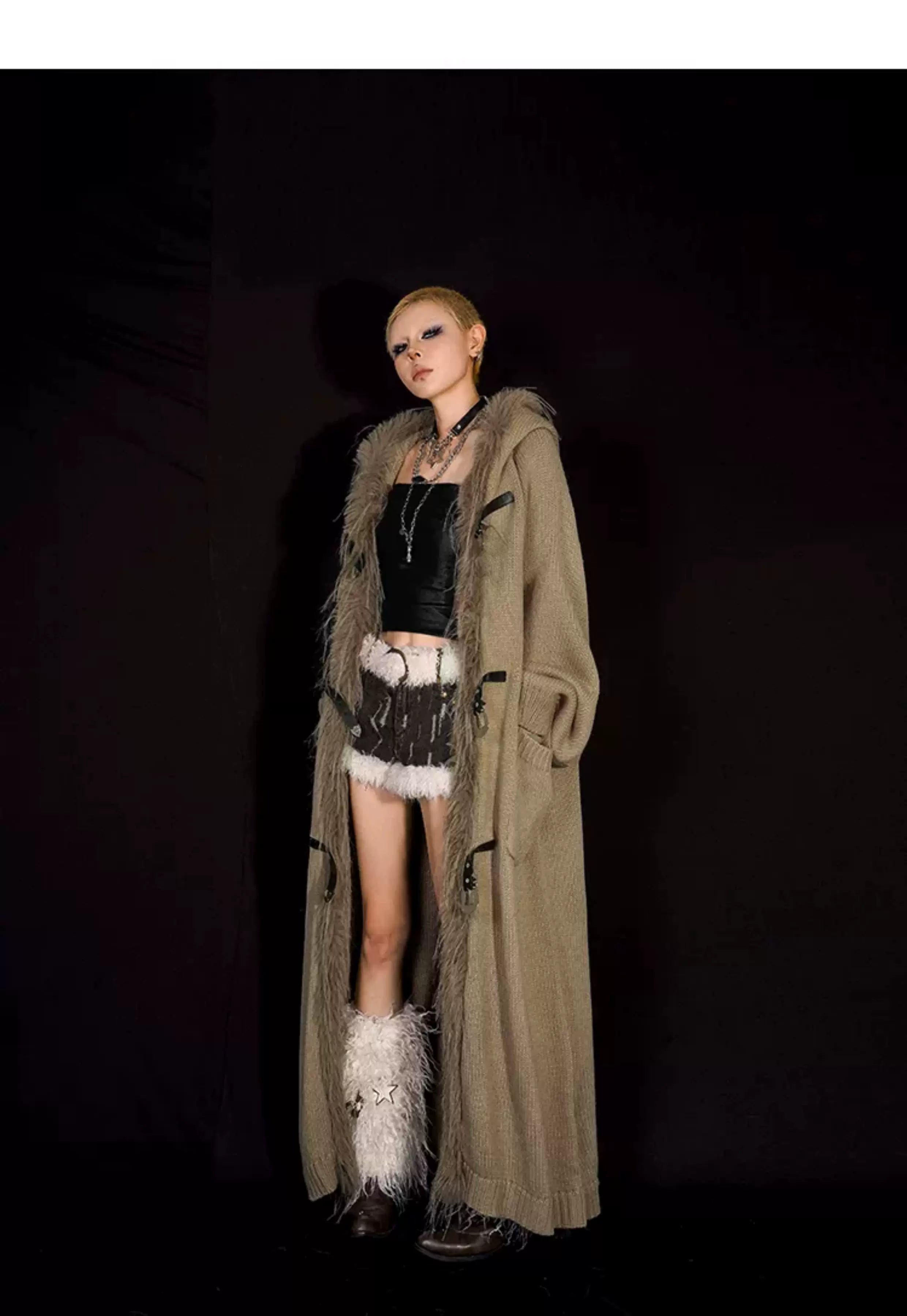 Fake Fur Collar Oversize Knit Coat